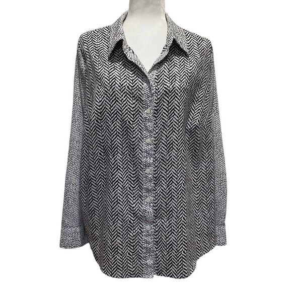 Apt 9 Chevron Animal Print Button Down Blouse Sz 1X - Picture 1 of 7